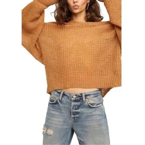 Free People Lulu Over-Sized V-Neck Waffle Knit Sweater Size Medium - Picture 1 of 6